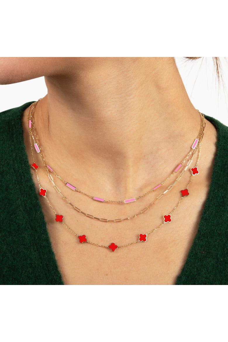 Mini Coral Clover Necklace, Alternate, color, Coral