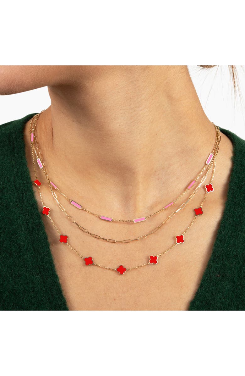 The Lovery Fine Jewelry Mini Coral Clover Necklace, Alternate, color, Coral