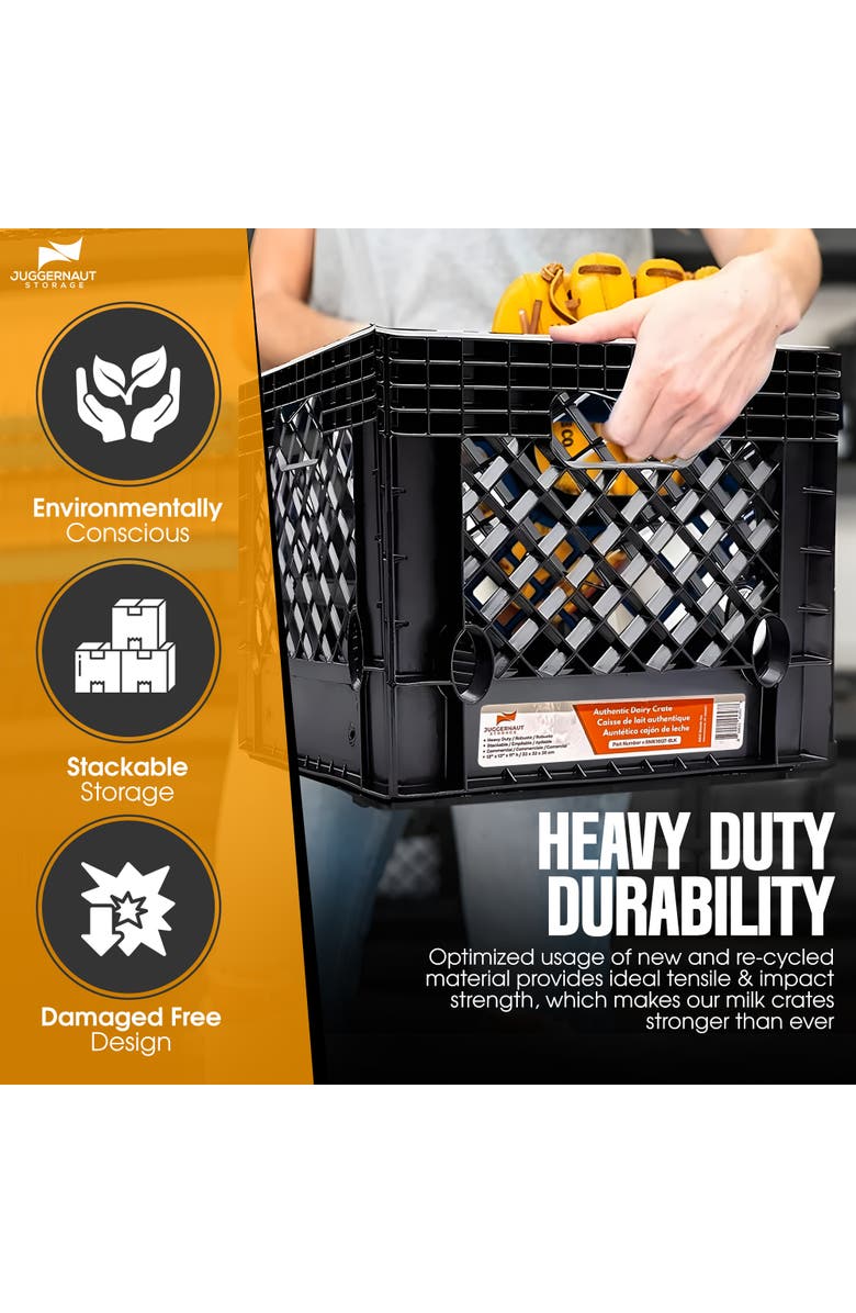 Juggernaut Storage Milk Crate 2 Pack 16 Qt, Black Multipurpose Storage, Alternate, color, Black