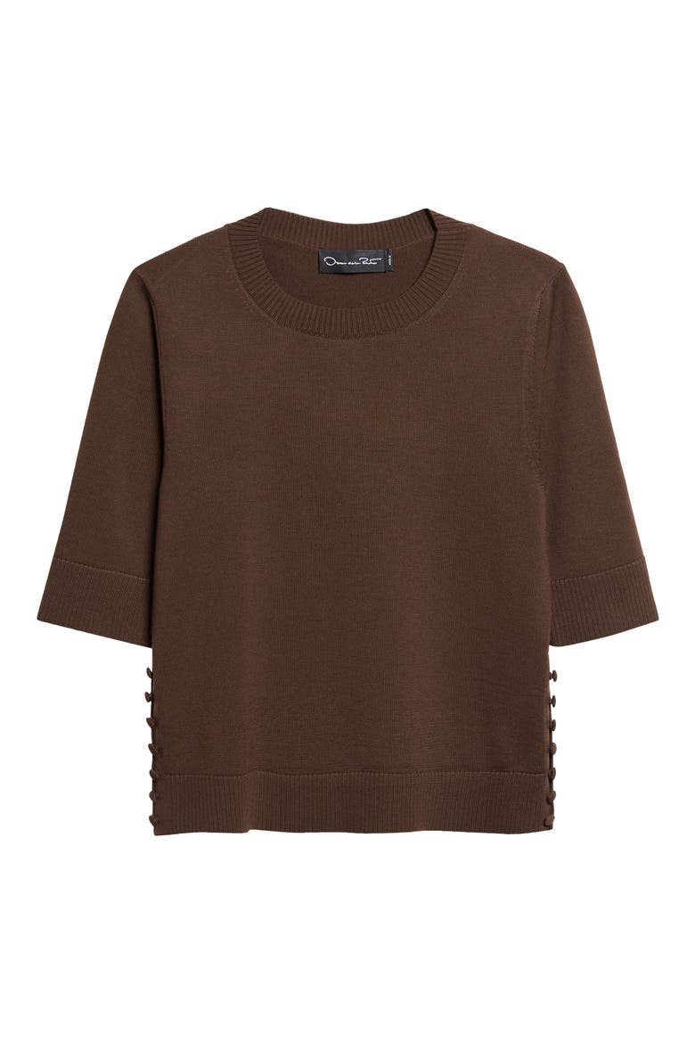 Button Slit Virgin Wool Sweater, Alternate, color, MAHOGANY BROWN