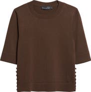 Oscar de la Renta Button Slit Virgin Wool Sweater