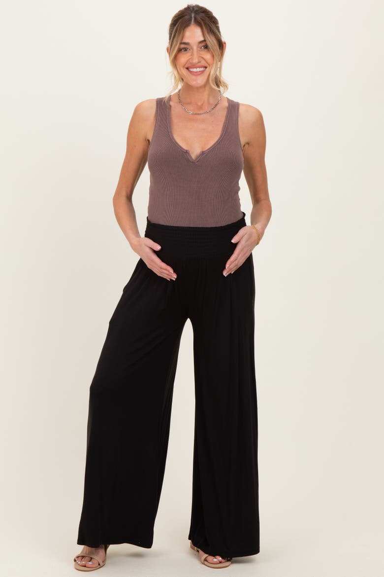 Smocked Waist Wide Leg Pants, Main, color, Black