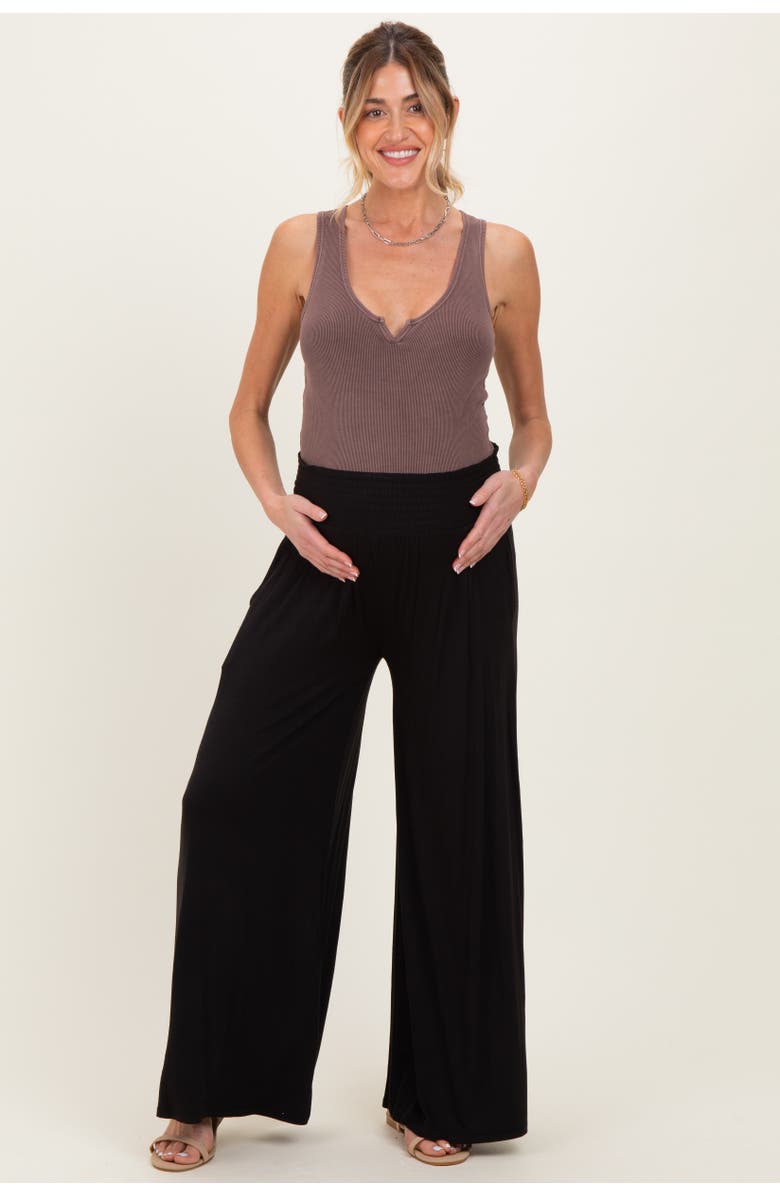 PinkBlush Smocked Waist Wide Leg Pants, Main, color, Black