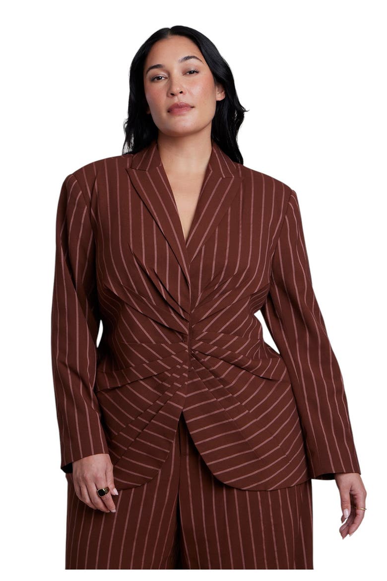 Cinched Waist Striped Blazer (plus), Main, color, POP OF CORAL