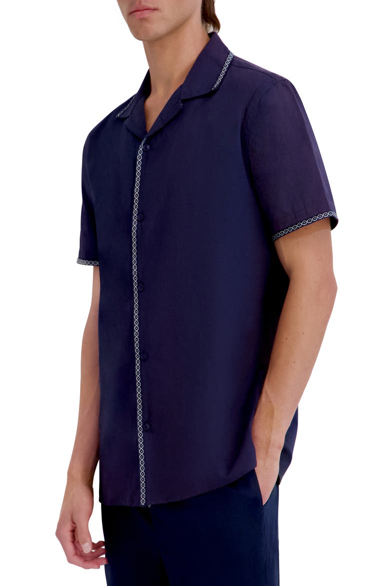 Embroidered Cotton Camp Shirt, Alternate, color, NAVY
