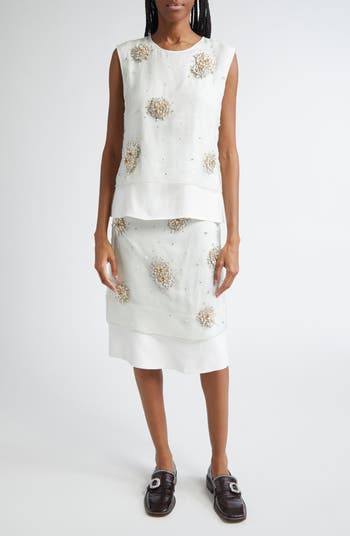 【送料&関税込】Wales Bonner Triumph Skirt Wales Bonner Triumph Embellished Silk Organza Midi Skirt