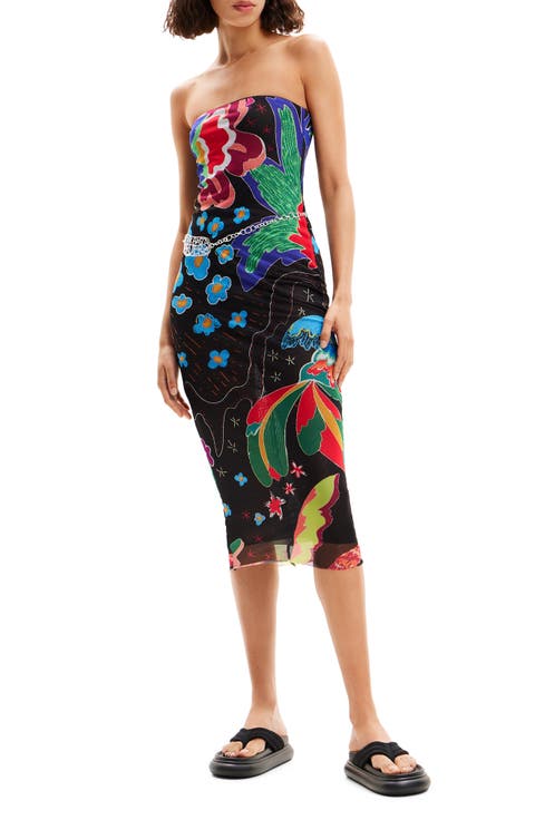Jungle Design Bandeau Midi Dress