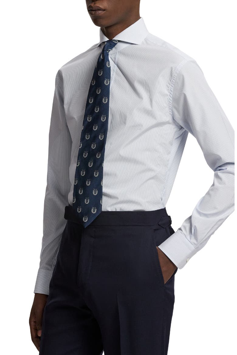 Basic Bengal Stripe Silk Twill Button-Up Shirt, Alternate, color, BLUE