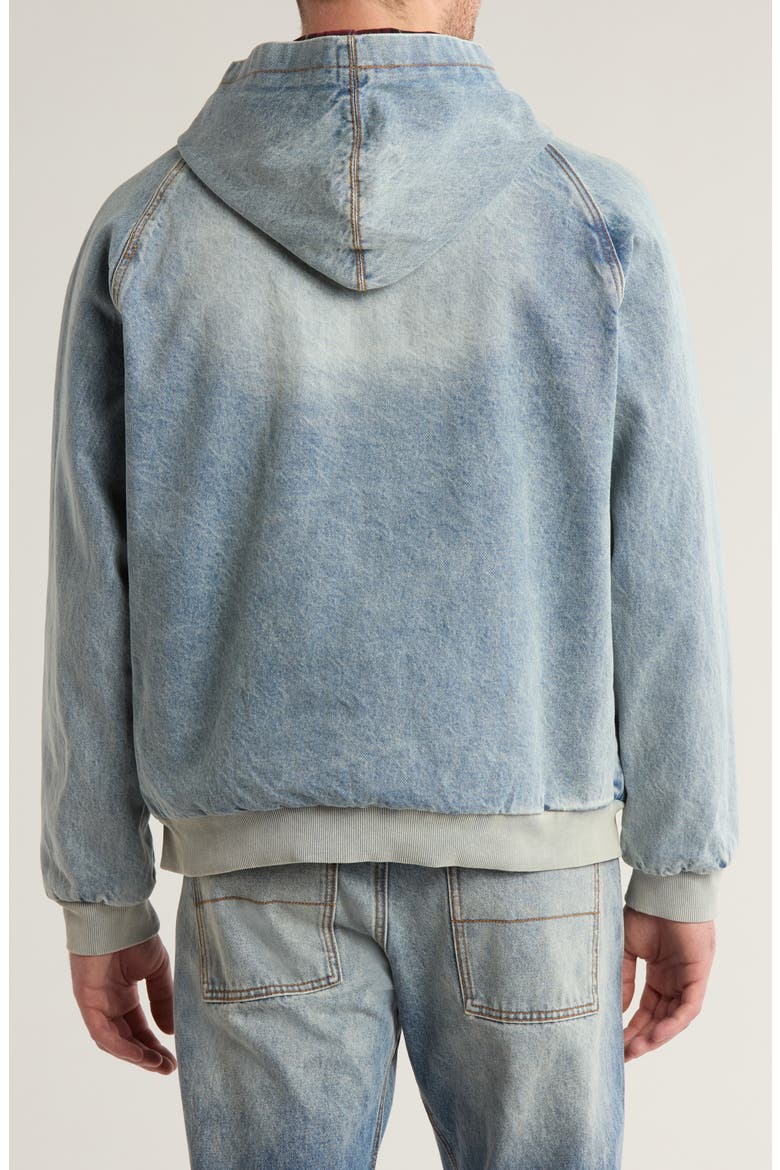 Twin Needed Hooded Denim Jacket, Alternate, color, WASHED INDIGO