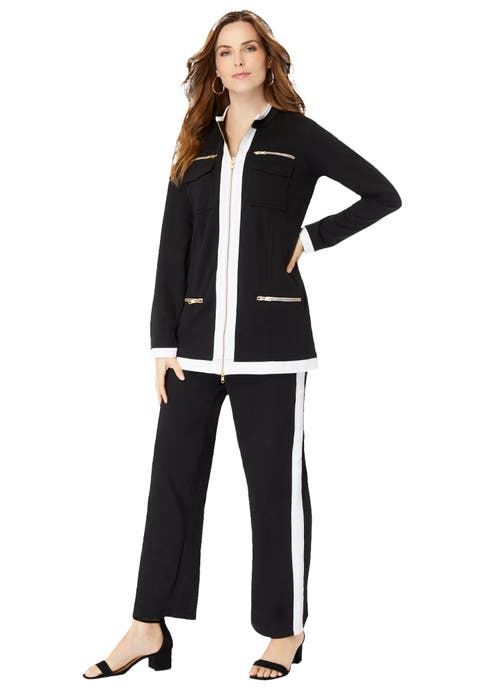 Side Stripe French Terry Pull On Pant Set (Plus)