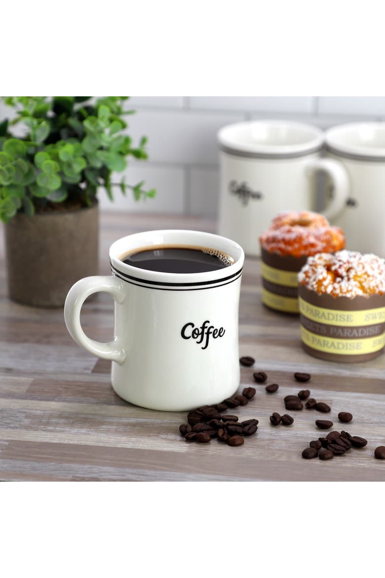 4 Piece 15 Ounce Fine Cermic Coffee Text Mug Set, Alternate, color, White