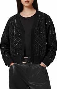 AllSaints Ava Clara Sequin Detail Cotton Blend Quilted Jacket