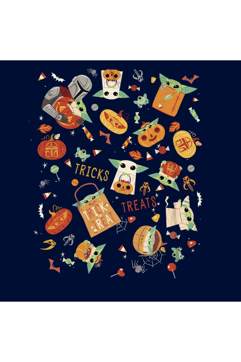 Boy's Star Wars The Mandalorian Halloween Candy Collage  Graphic T-Shirt, Alternate, color, Navy Blue