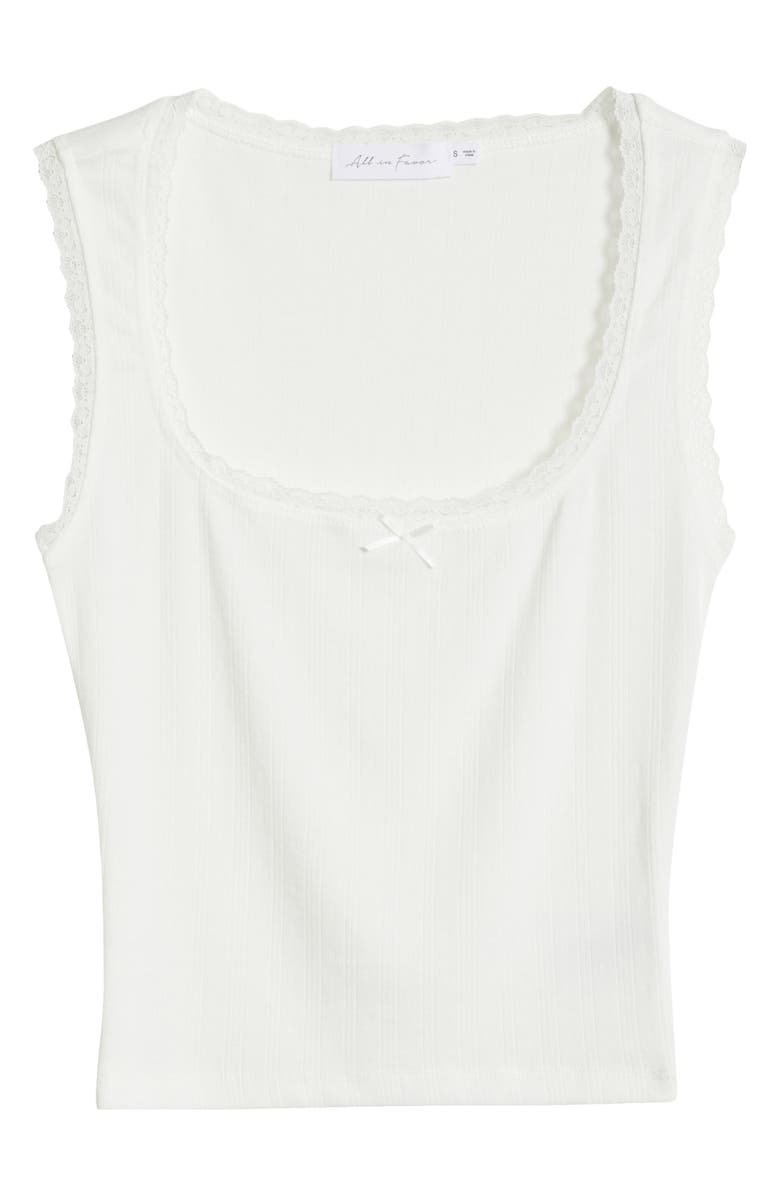 All in Favor Lace Trim Pointelle Crop Tank, Alternate, color, White