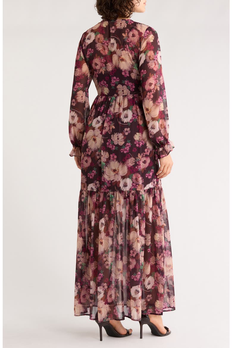 Floral Tiered Long Sleeve Chiffon Minidress, Alternate, color, PLUM/ DUSTY ROSE