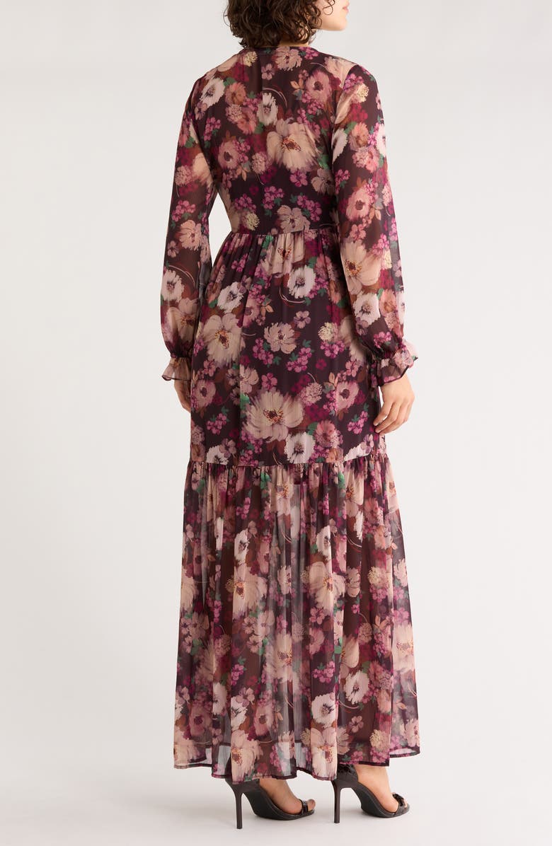 Lovestitch Floral Tiered Long Sleeve Chiffon Minidress, Alternate, color, Plum/ Dusty Rose