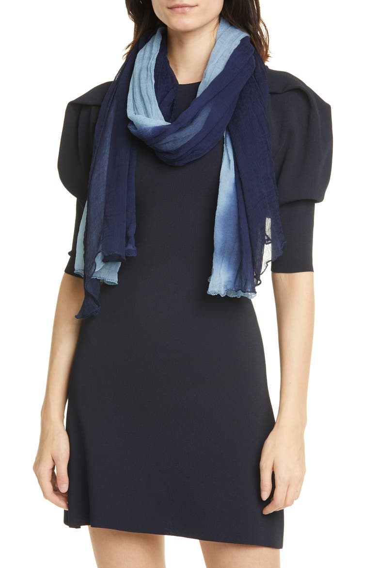Beira Bicolor Silk Scarf, Alternate, color, NAVY