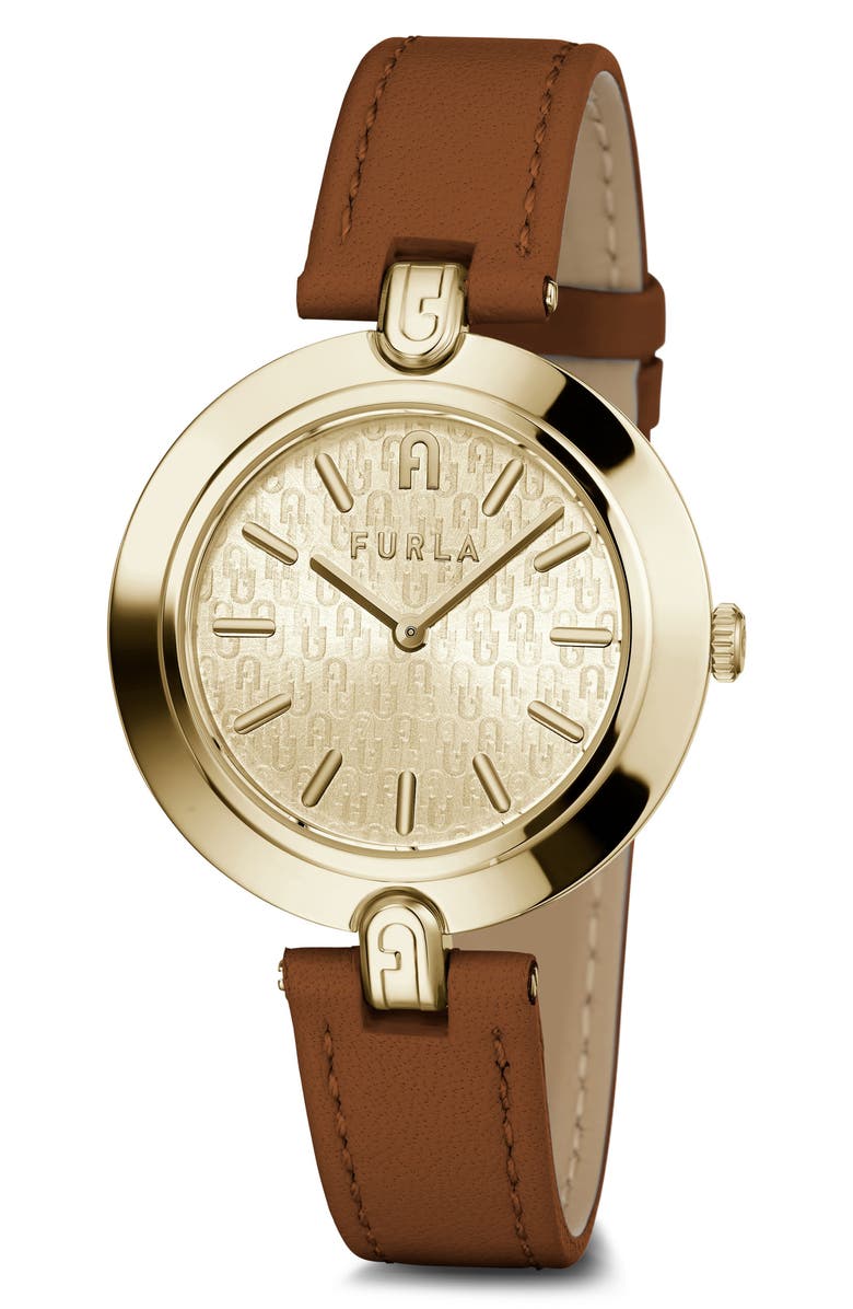 Furla Logo Links Leather Strap Watch, 34mm, Alternate, color, 