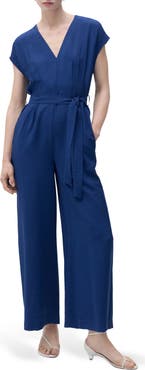 MANGO Belted Hammered Satin Jumpsuit