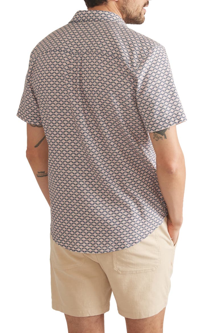 Wave Print Short Sleeve Stretch Button-Up Shirt, Alternate, color, WAVE PRINT