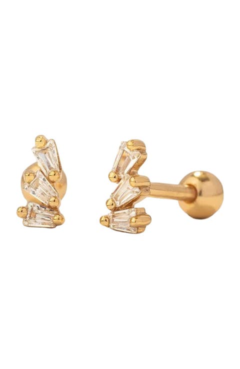 CZ Triple Baguette Stud Earrings