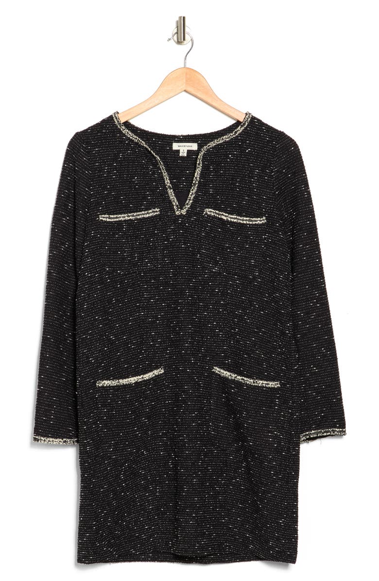 MAX STUDIO Long Sleeve Tweed Shift Dress, Alternate, color,