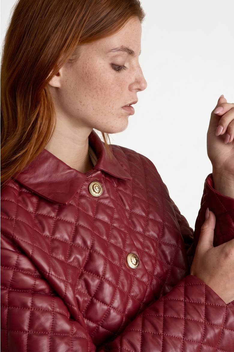 Holland Quilted Leather Coat, Alternate, color, Light Burgundy