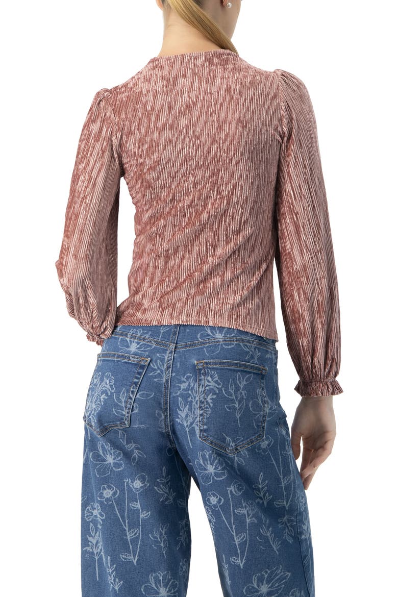 Pleated Velvet V-Neck Blouse, Alternate, color, Dark Pink
