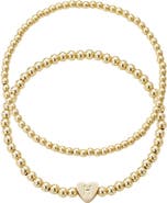 Adornia Initial Heart Charm Beaded Chain Bracelet Set