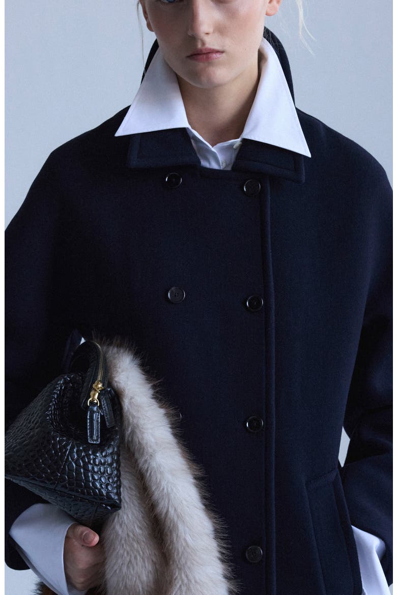 Double Breasted Virgin Wool Blend Coat, Alternate, color, DARK NAVY