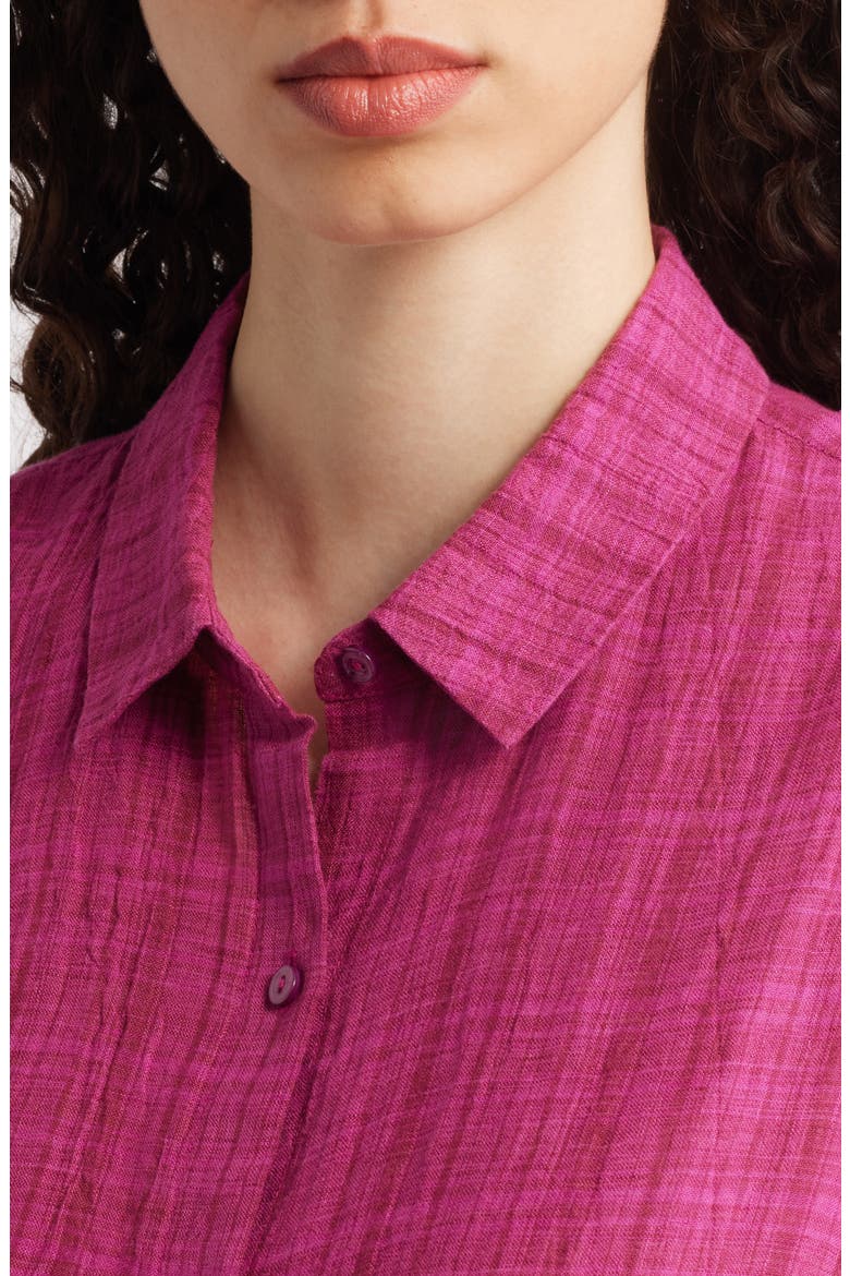 Plaid Sleeveless Organic Linen Shift Dress, Alternate, color, SANGRIA