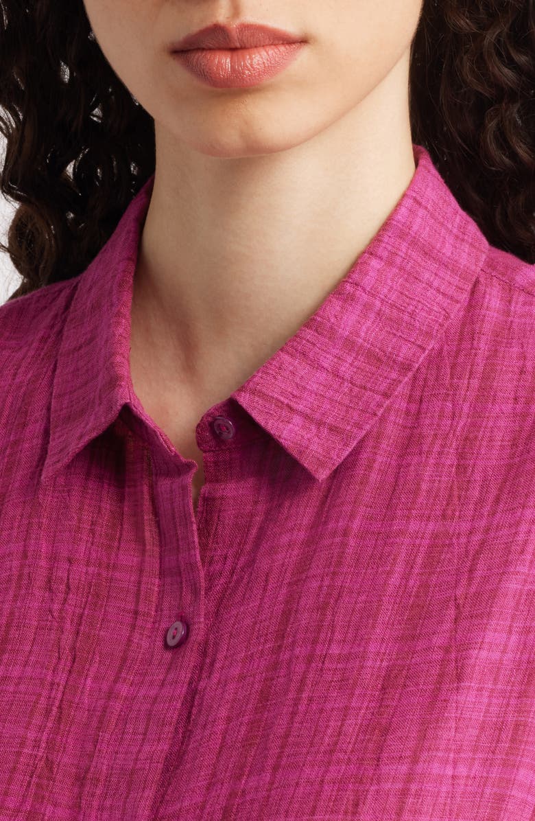 Eileen Fisher Plaid Sleeveless Organic Linen Shift Dress, Alternate, color,