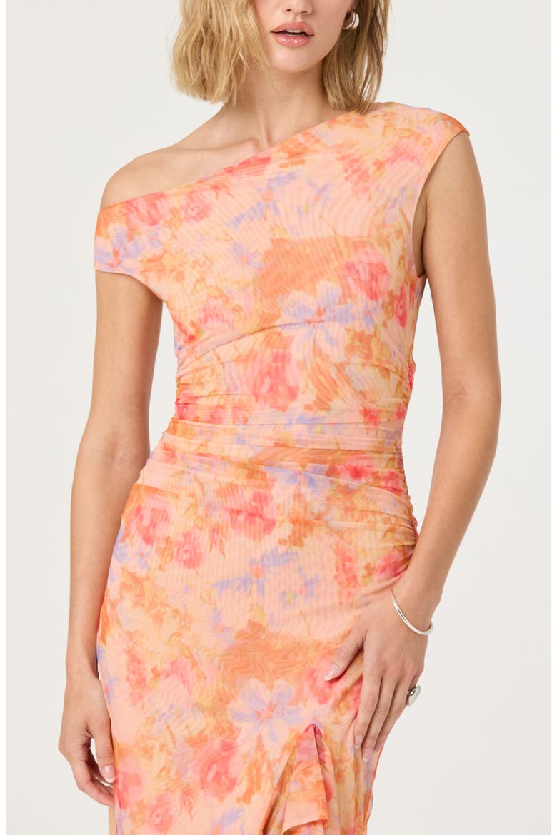 Ruched One-Shoulder Maxi Dress, Alternate, color, ORANGE MULTI FLORAL