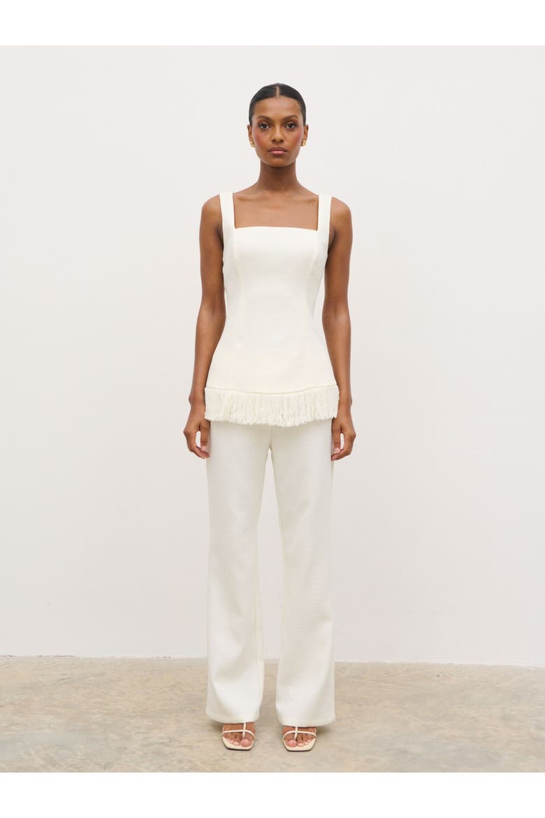 Verona Fringed Tweed Top, Alternate, color, Cream