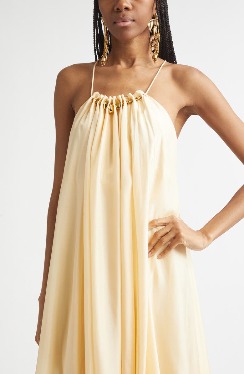 Zimmermann Aster Gathered Bead Silk Maxi Dress, Alternate, color, Cream