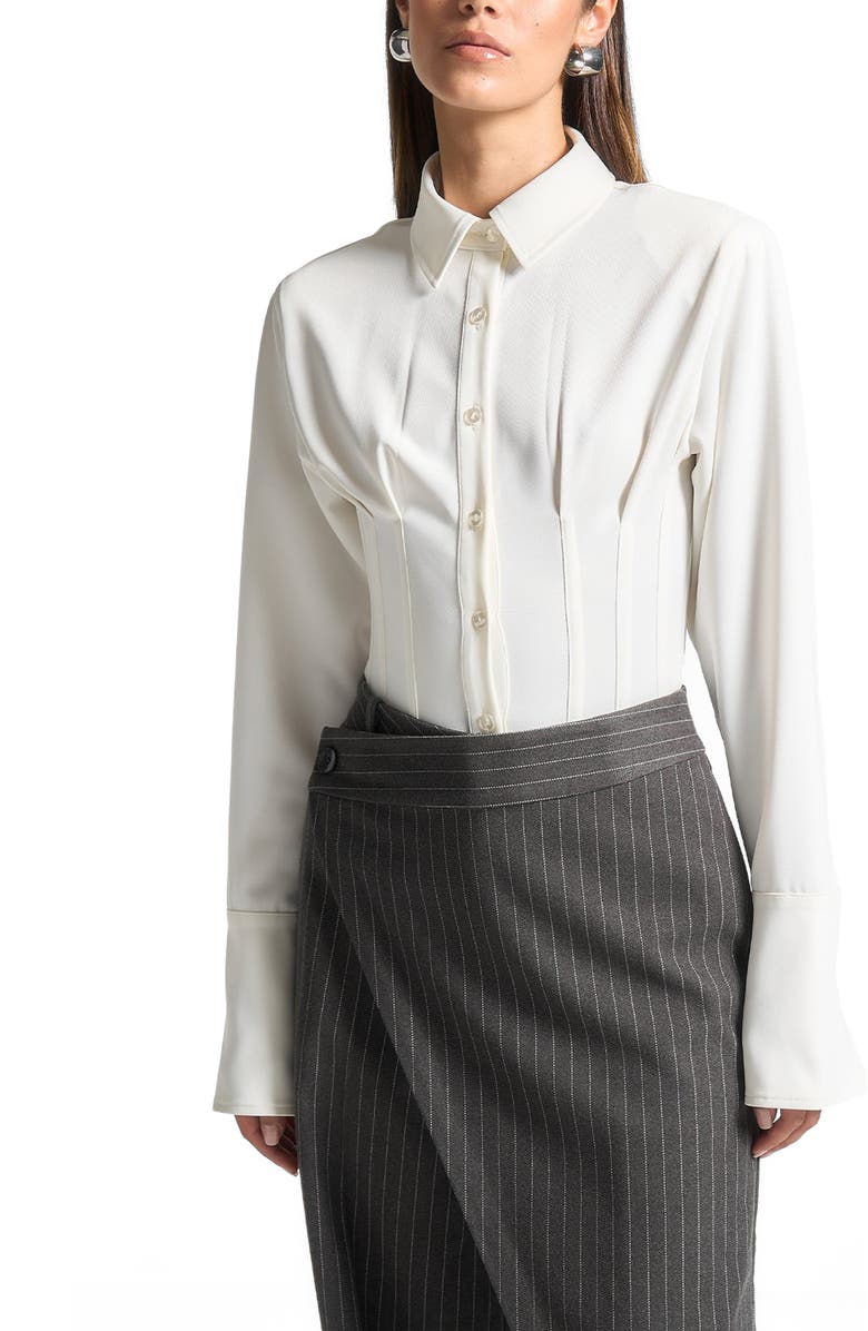 Manière De Voir Agnes Corset Shirt Bodysuit, Alternate, color, Off White