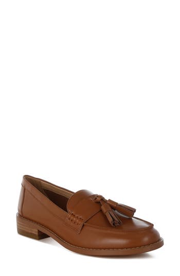 Rag & Co Women's Brown Yelena Real Leather Tassel Loafers In Tan
