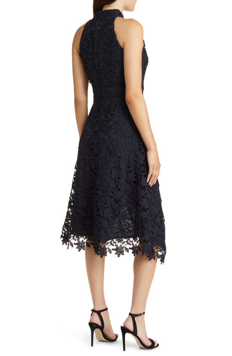 Eliza J Lace Asymmetric Hem Mock Neck Dress, Alternate, color, 