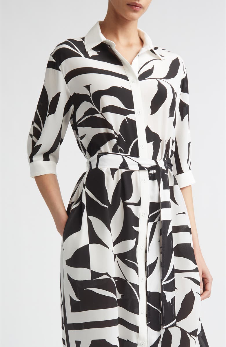 Max Mara Changio Floral Silk Midi Shirtdress, Alternate, color, Black