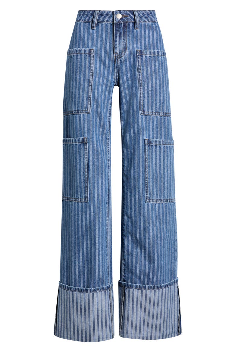 Striped Jacquard Wide Leg Cargo Jeans, Alternate, color, LIGHT WASH