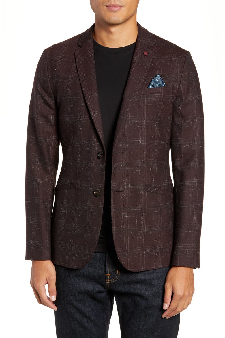 Ddar Slim Fit Bouclé Check Sport Coat, Main, color, DARK RED