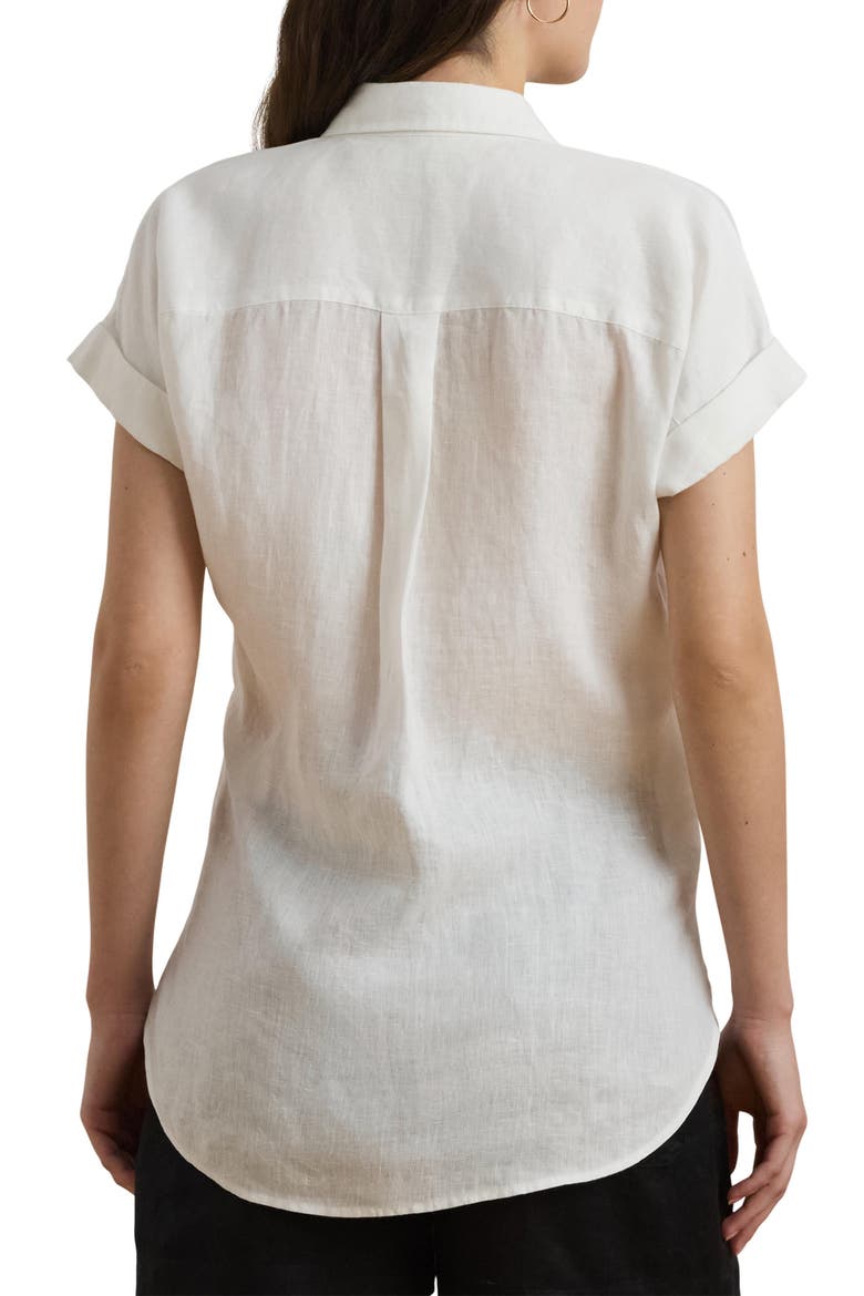 Short Sleeve Linen Button-Up Shirt, Alternate, color, WHITE
