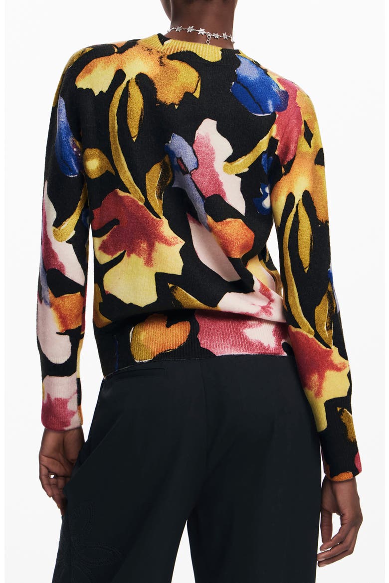 Abbotsford Floral Crewneck Sweater, Alternate, color, BLACK