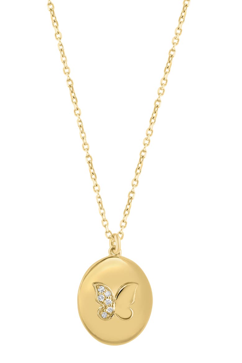 14K Gold Plated Sterling Silver Pavé Diamond Butterfly Oval Pendant Necklace, Alternate, color, GOLD