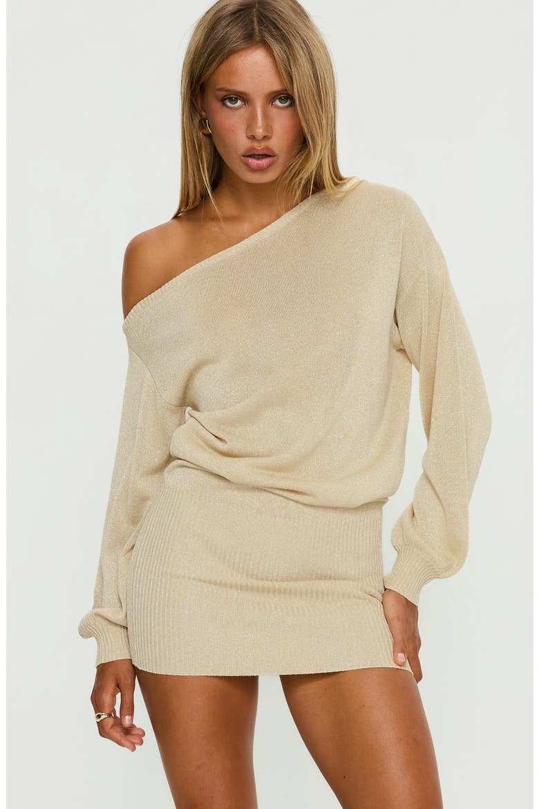 Johannah Metallic One-Shoulder Long Sleeve Minidress, Alternate, color, GOLD