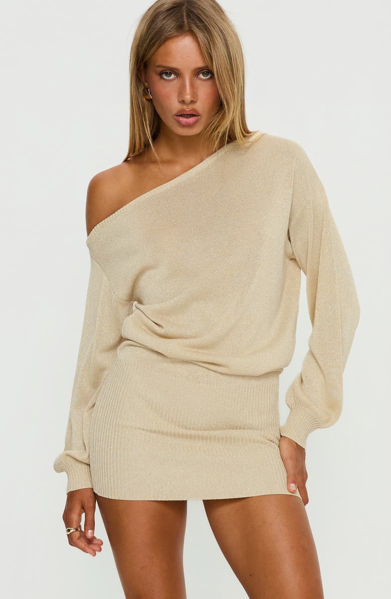 Princess Polly Johannah Metallic One-Shoulder Long Sleeve Minidress, Alternate, color, Gold