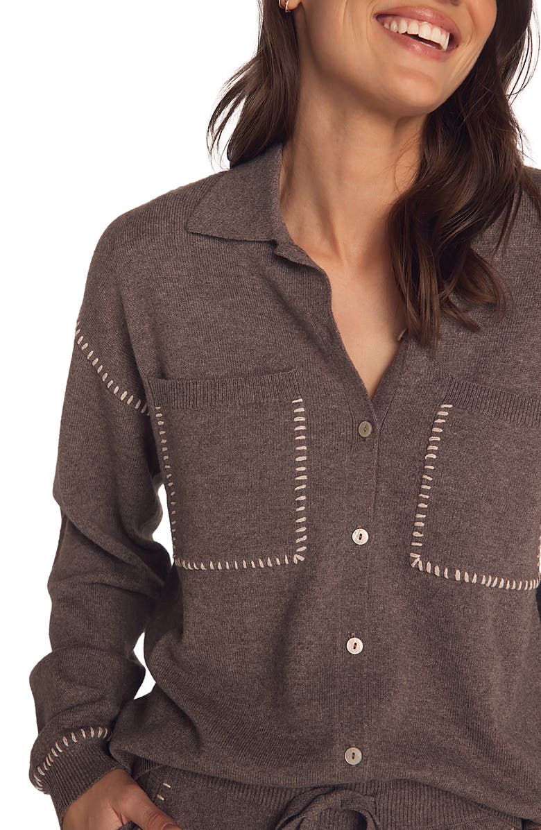 Bella Dahl Whipstitch Button-Up Sweater, Alternate, color, Heather Smoke