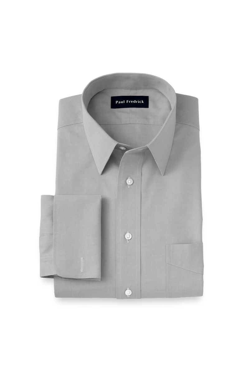 Paul Fredrick Non-iron Cotton Pinpoint Solid Point Collar French Cuff Dress Shirt, Main, color, Grey