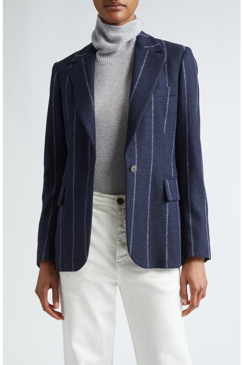 Pinstripe Alpaca & Linen Blend Blazer, Main, color, NAVY