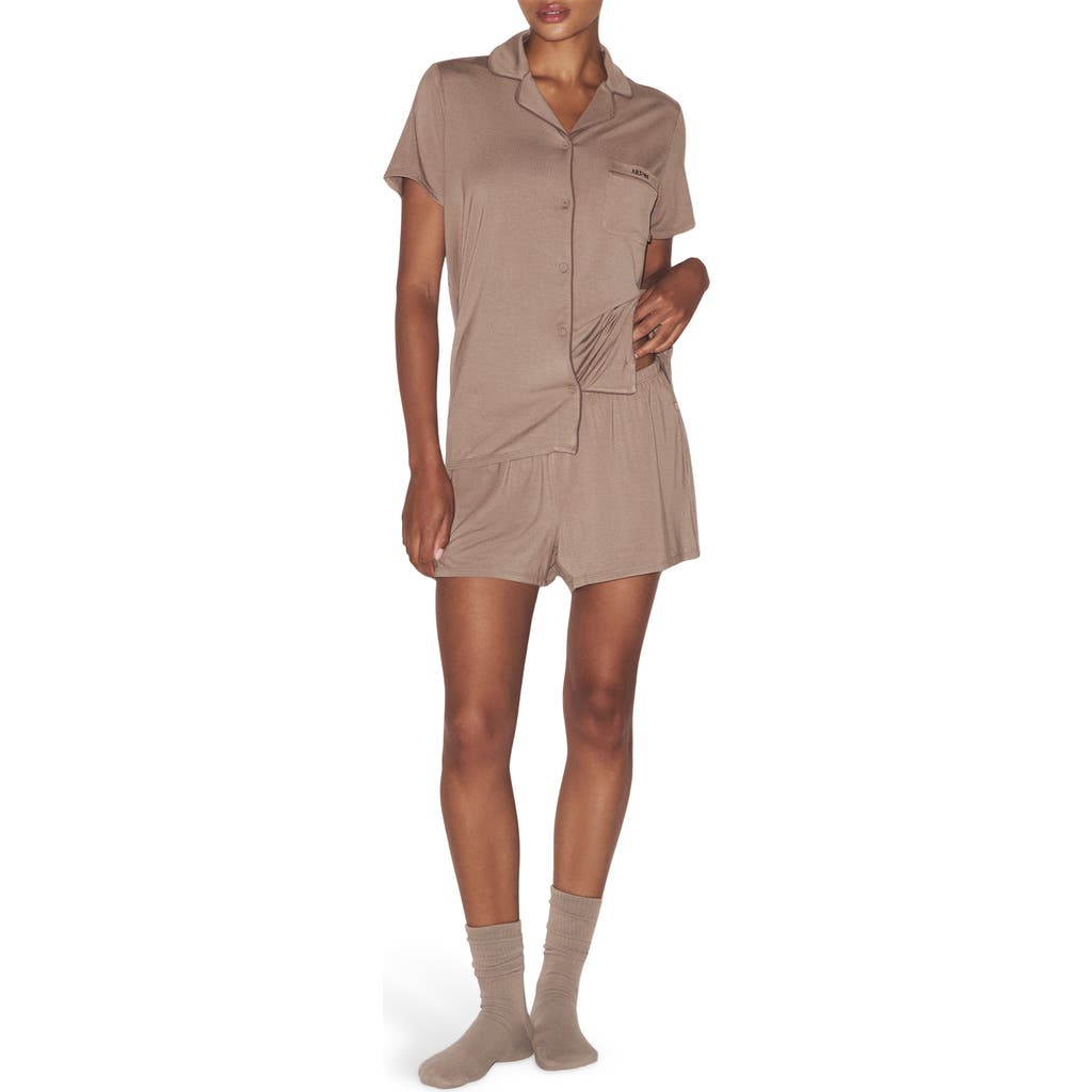 Skims Short Sleeve Pajama Set In Brown